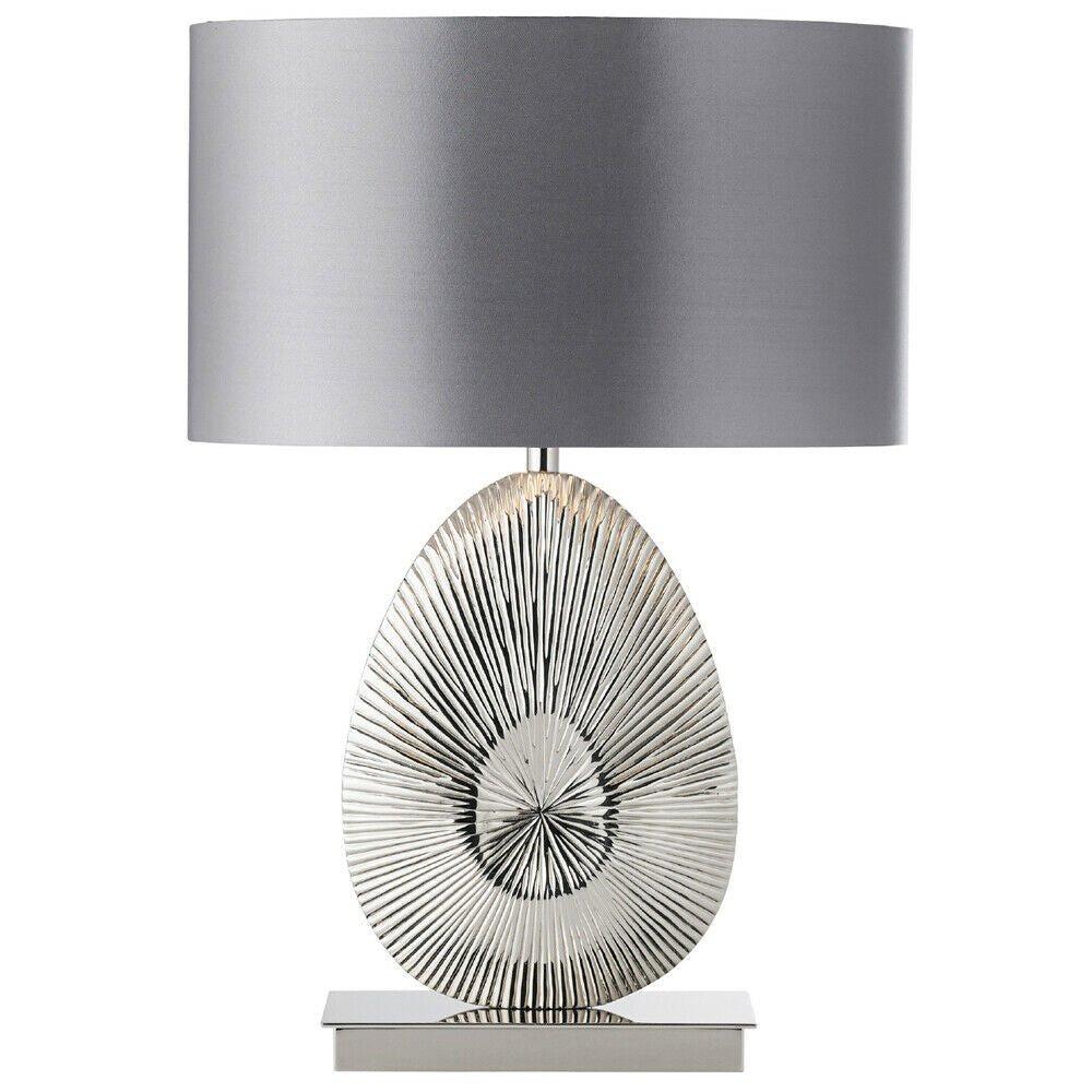 Unique Detailed Table Lamp Polished Nickel Base & Shade Modern Bedside Feature