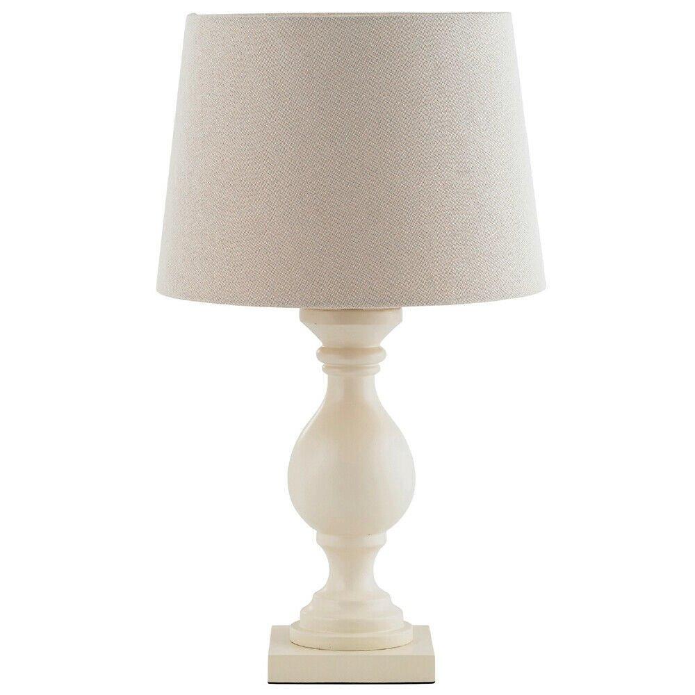 Classic Wooden Table Lamp Ivory & Off White Linen Shade Pretty Bedside Light