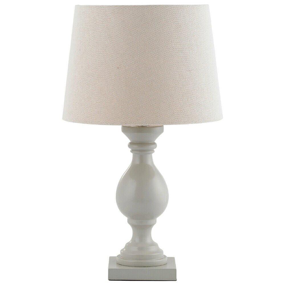 Classic Wooden Table Lamp Taupe & Off White Linen Shade Pretty Bedside Light