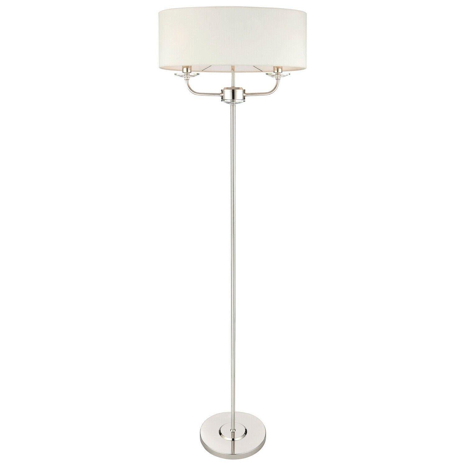1.5m Twin Floor Lamp Bright Nickel Shade 2 Bulb Standing Living Room Light Base