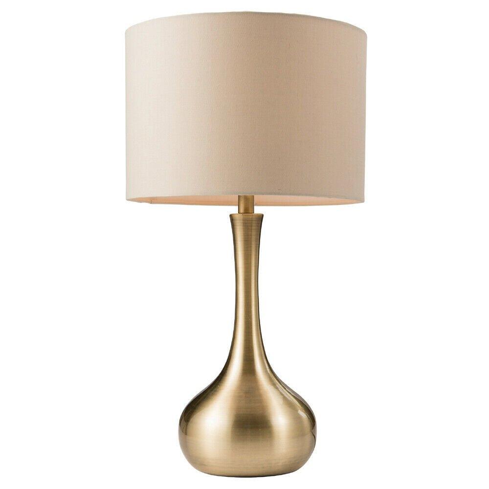 Touch Dimmer Table Lamp Brass & Taupe Shade Modern Metal Bedside Reading Light
