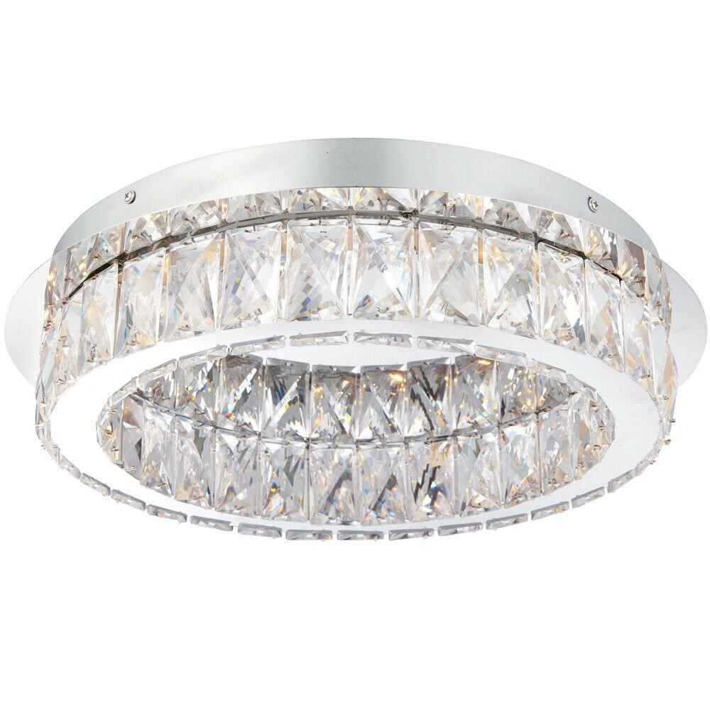 Flush Ceiling Mount Light Chrome & Acrylic Round Modern Crystal LED Ring Lamp