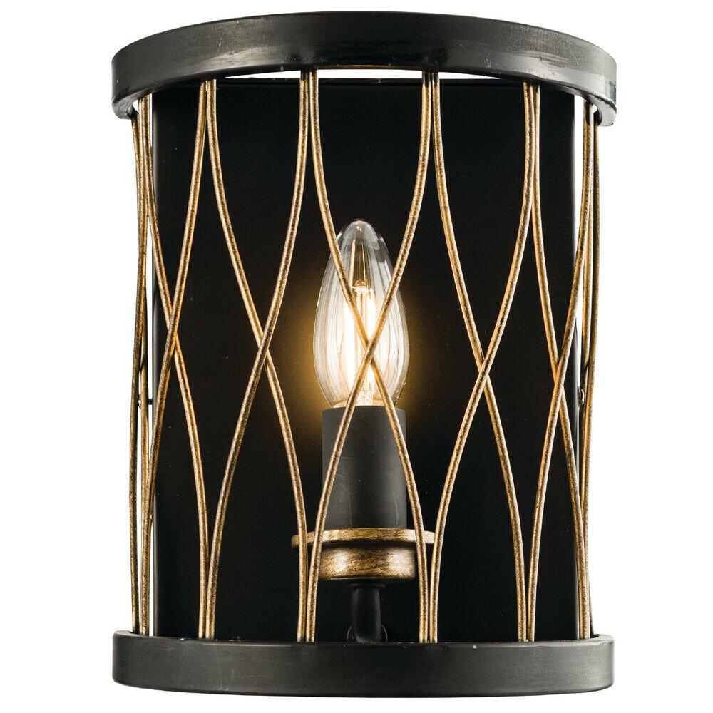 Dimmable LED Wall Light Industrial Matt Black & Bronze Cage Hanging Lamp Fitting