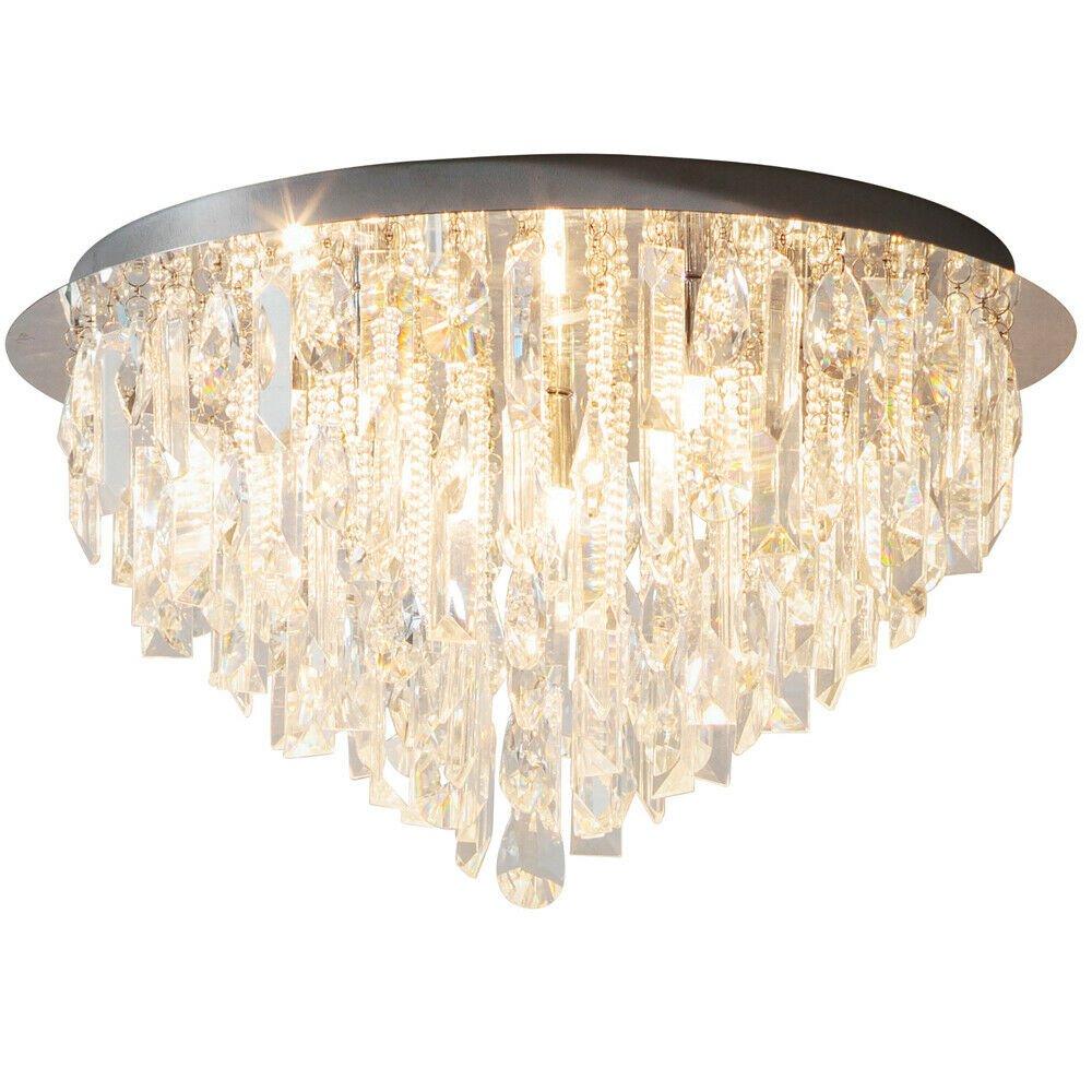 Flush Ceiling Mount Light Chrome & PREMIUM K5 Crystal Lamp Bulb Round Chandelier