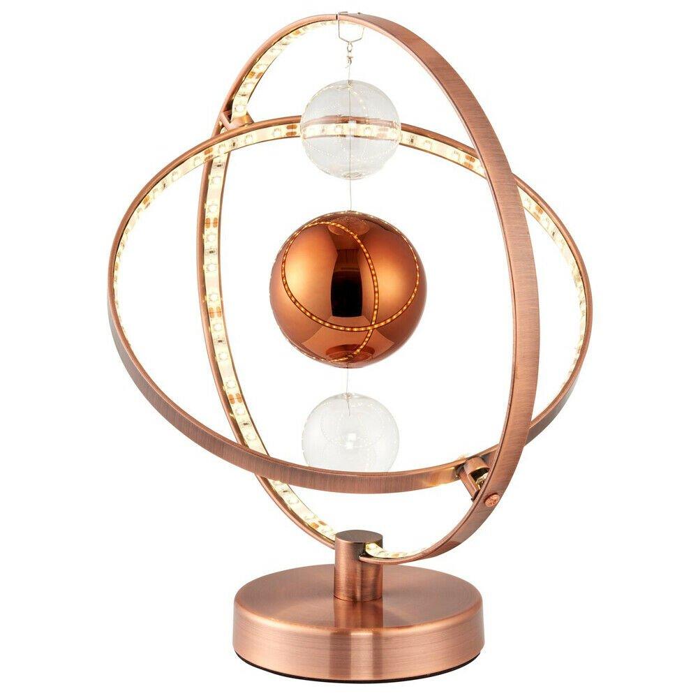 7.7W LED Table Lamp Warm White Unique Copper Glass Ball Bedside Hoop Ring Light