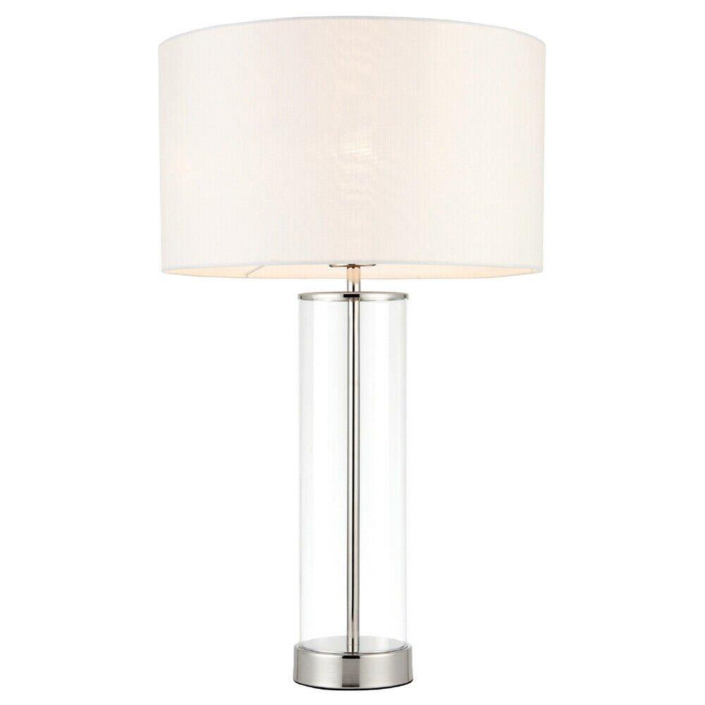Touch Dimmable Table Lamp Nickel Glass White Shade Modern Bedside Feature Light