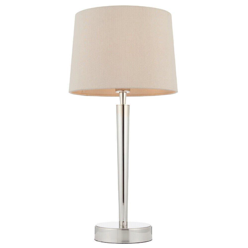 Modern Table Lamp & USB Charger Nickel & Mink Shade Metal Bedside Feature Light