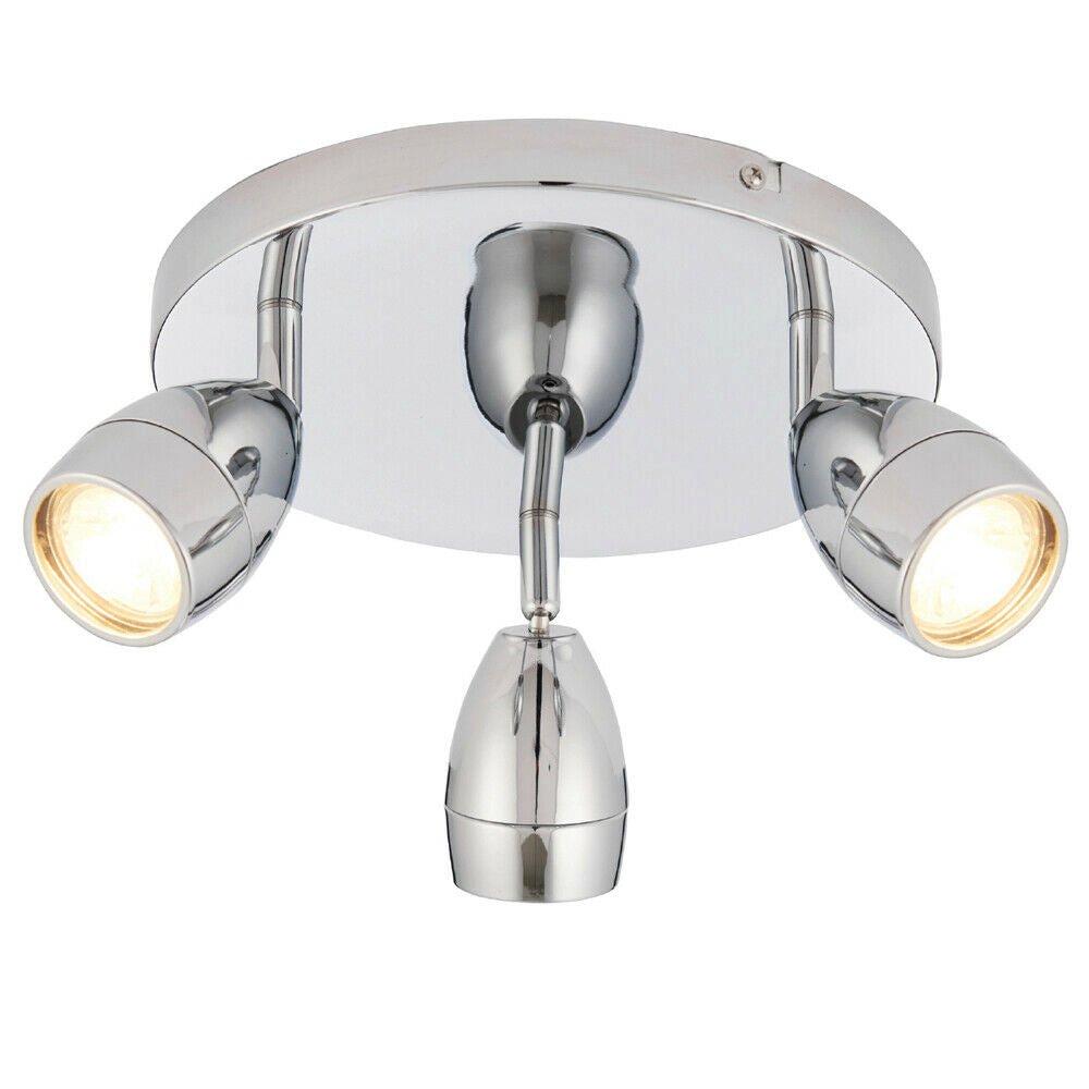 IP44 Bathroom Ceiling Spotlight Chrome Plate Triple Round Modern Downlight
