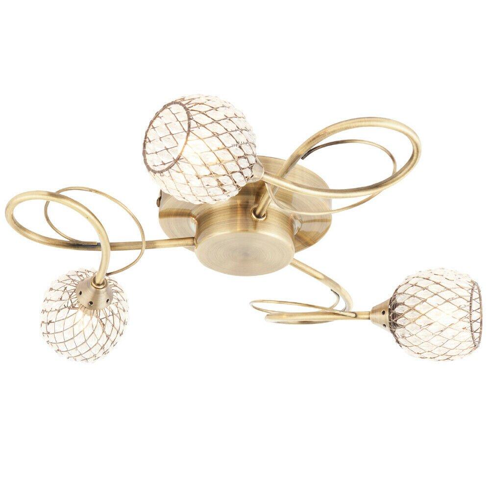 Semi Flush Ceiling Light Brass Glass Beads 3 Bulb Hanging Pendant Lamp Shade