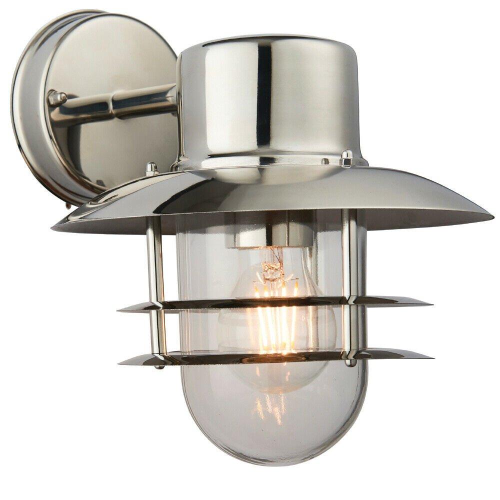 IP44 Outdoor Wall Lamp Stainless Steel Caged Glass Lantern Down Modern Light