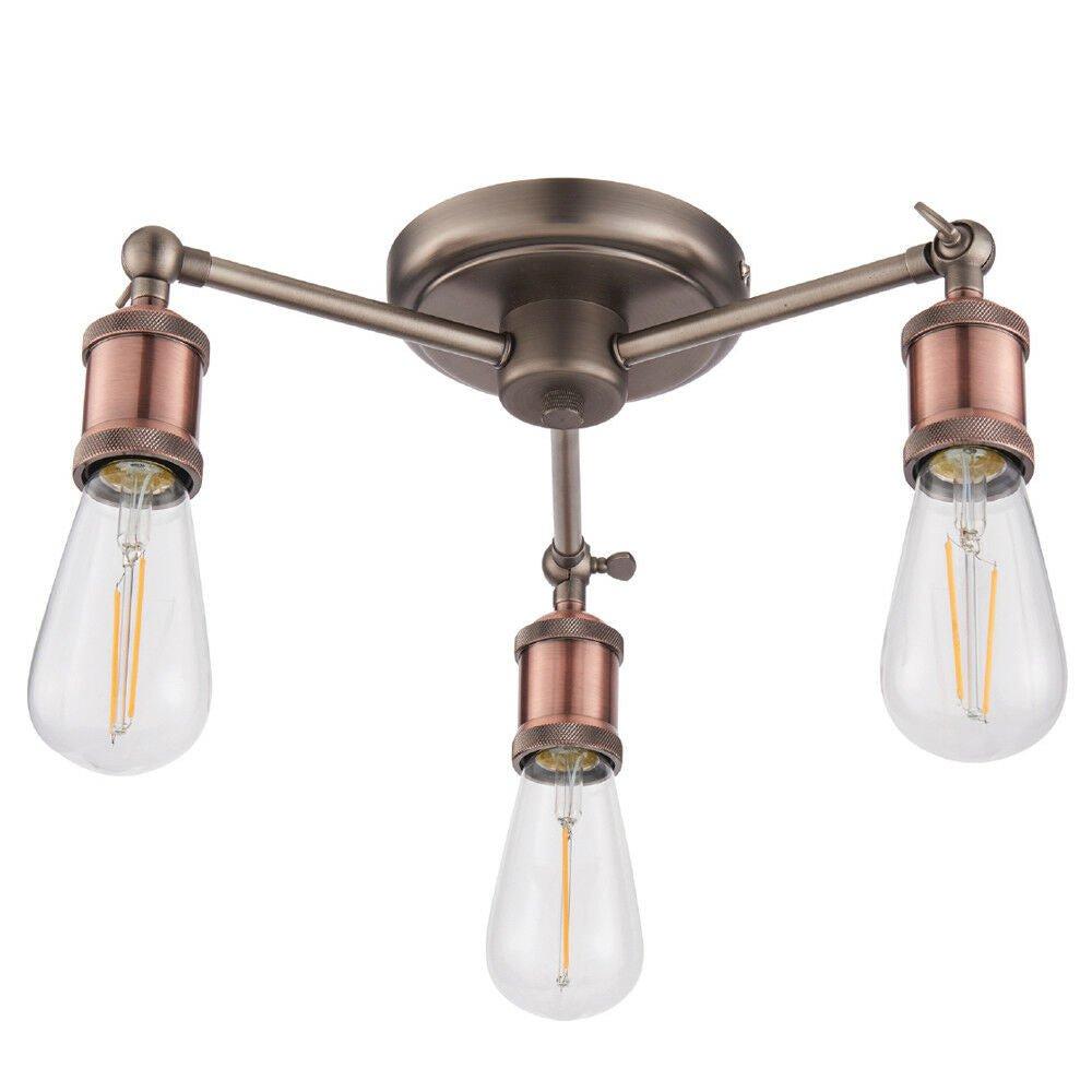 Semi Flush Ceiling Light Aged Copper 3 Lamp Adjustable Vintage Hanging Pendant