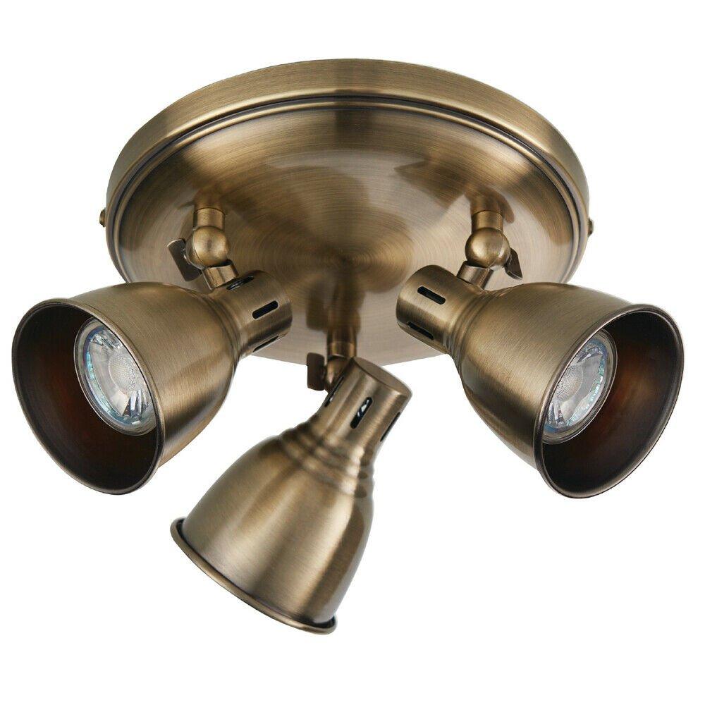 LED Tilting Ceiling Spotlight Antique Brass Triple 3x Bulb Dimmable Downlight