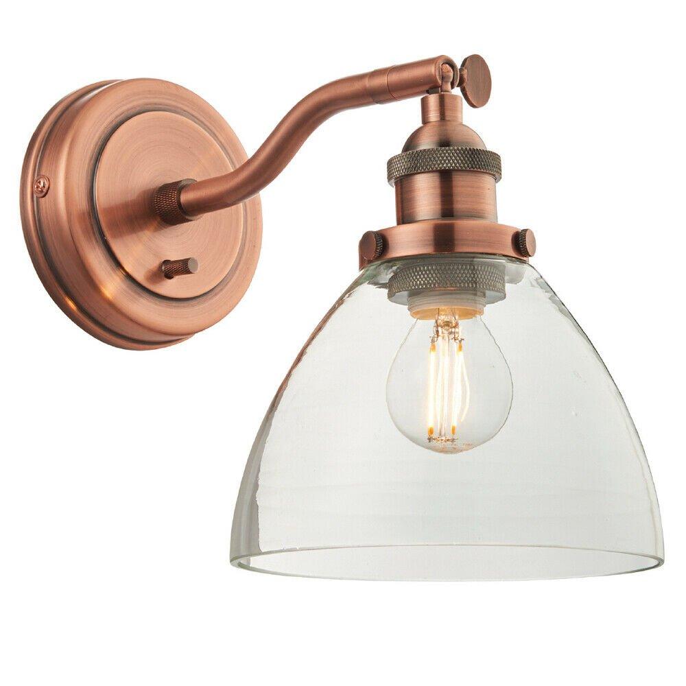 Dimmable LED Wall Light Aged Copper & Glass Shade Adjustable Industrial Fitting