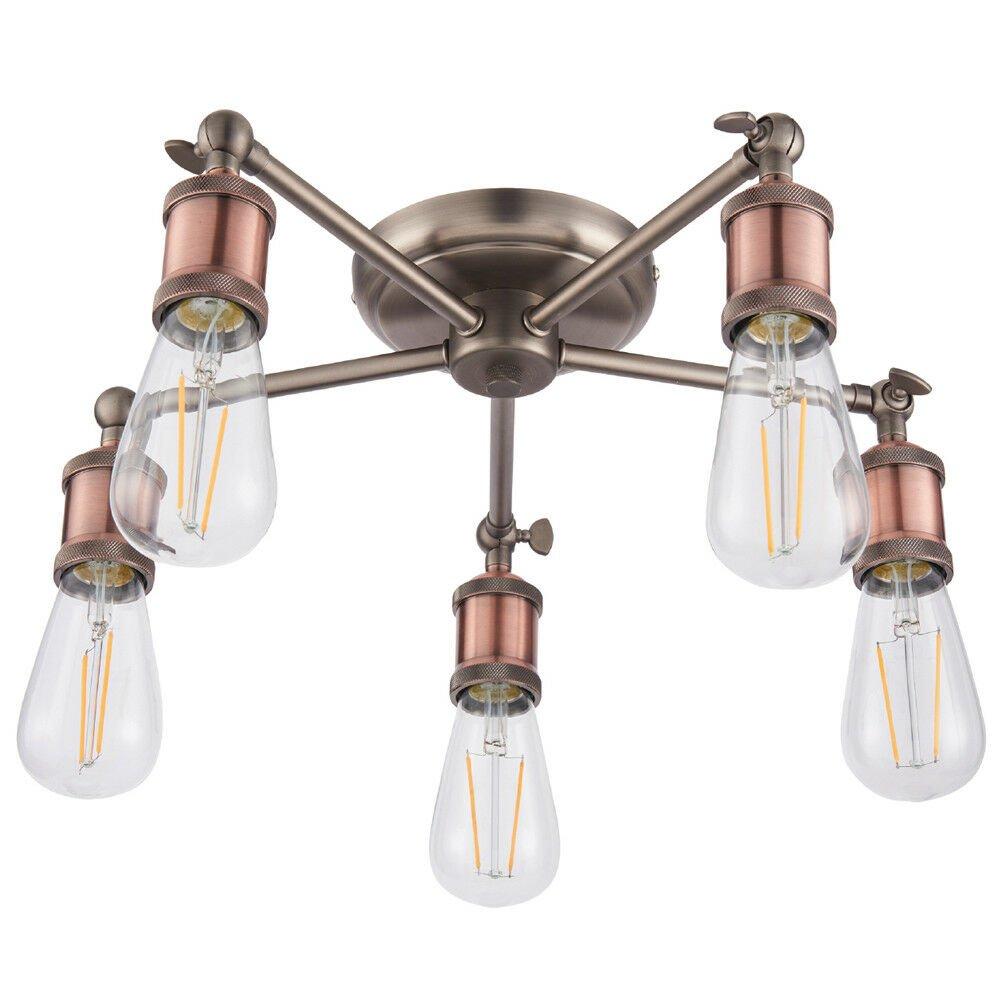 Semi Flush Ceiling Light Aged Copper 5 Lamp Adjustable Vintage Hanging Pendant