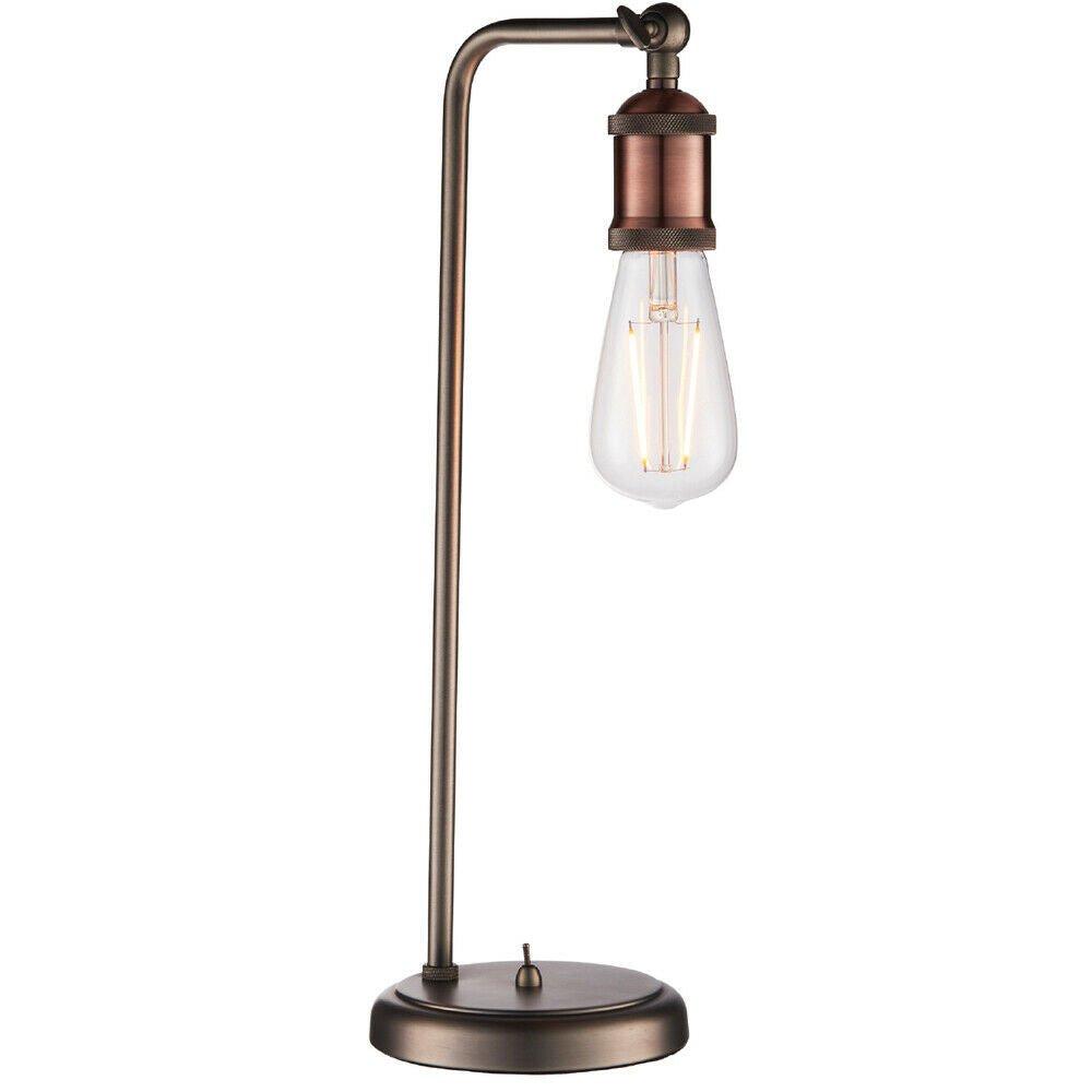 Modern Hangman Table Lamp Aged Copper Pewter Industrial Metal Arm Bedside Light