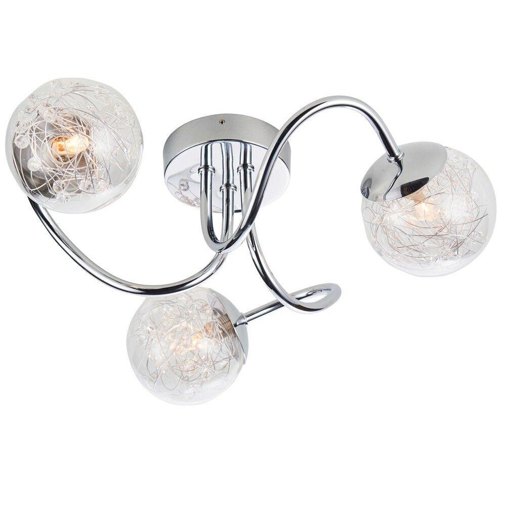 Semi Flush Ceiling Light Chrome Wire Shade 3x Lamp Adjustable Hanging Pendant