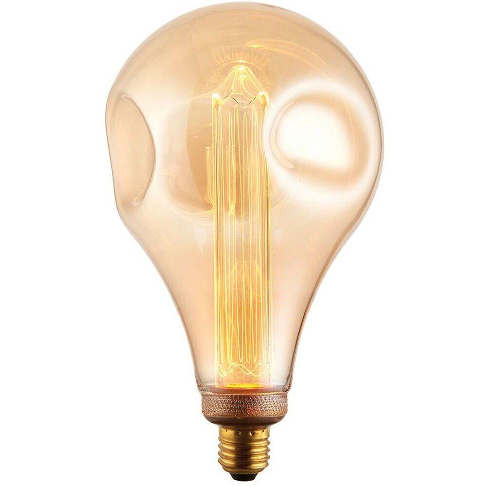 VINTAGE LED Filament Light Bulb AMBER GLASS E27 Screw 2.5W XL 243mm Dimple Lamp