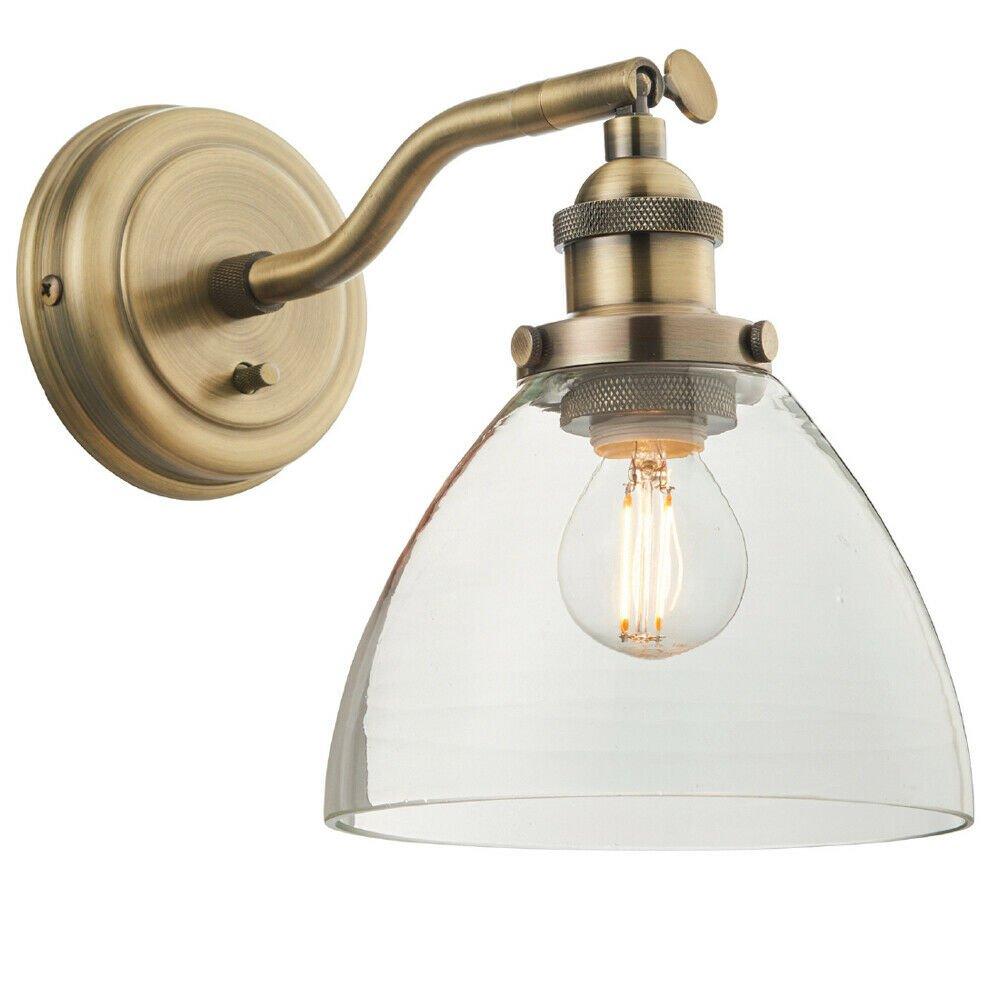 Dimmable LED Wall Light Antique Brass Glass Shade Adjustable Industrial Fitting