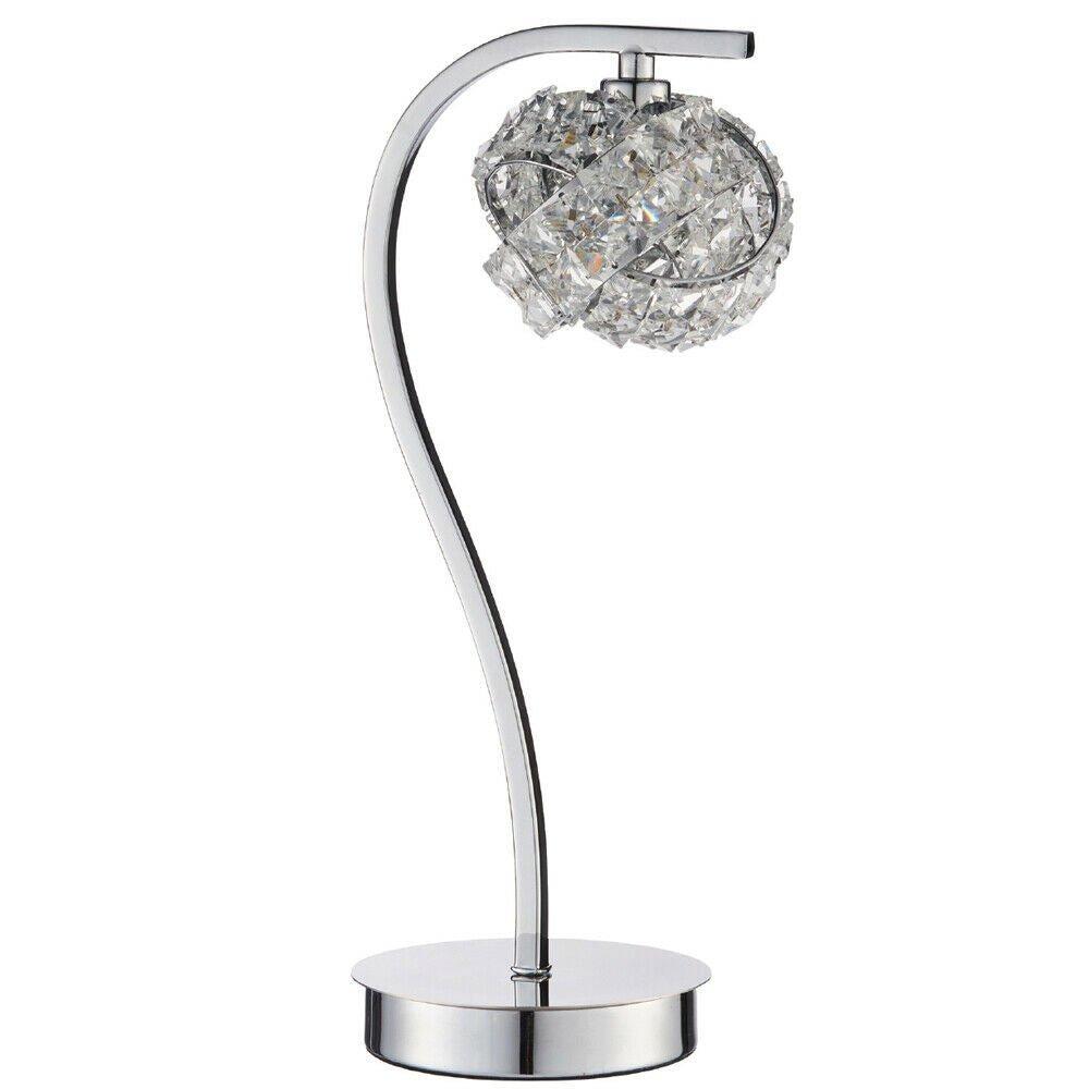 Touch On/Off Table Lamp Chrome & Crystal Glass Knott Shade Pretty Bedside Light