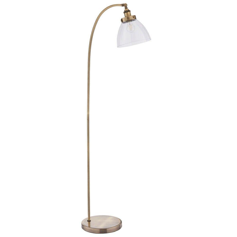 Curved Arm Floor Lamp Antique Brass Tall Free Standing Metal Retro Reading Light