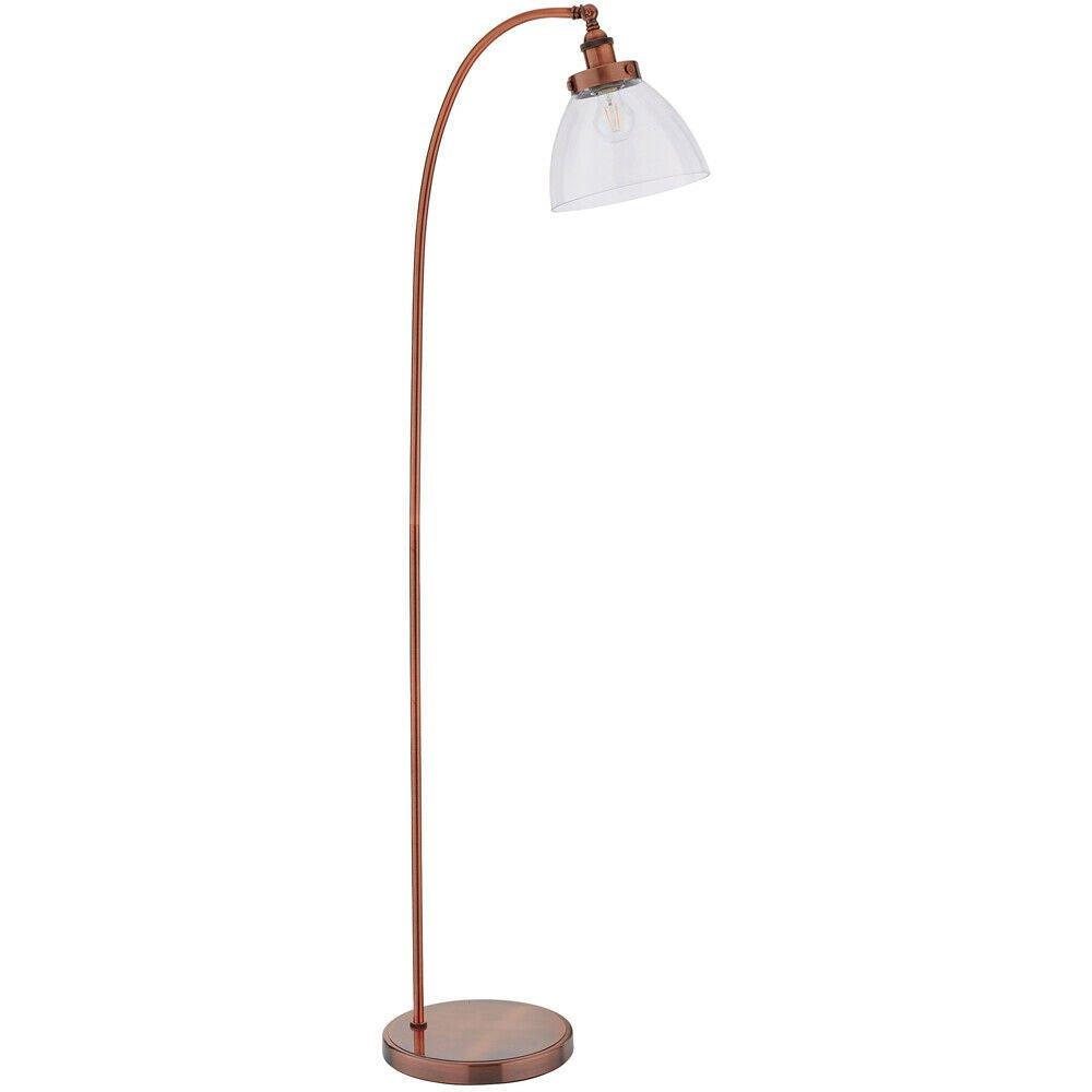 Curved Arm Floor Lamp Aged Copper Tall Free Standing Metal Retro Reading Light
