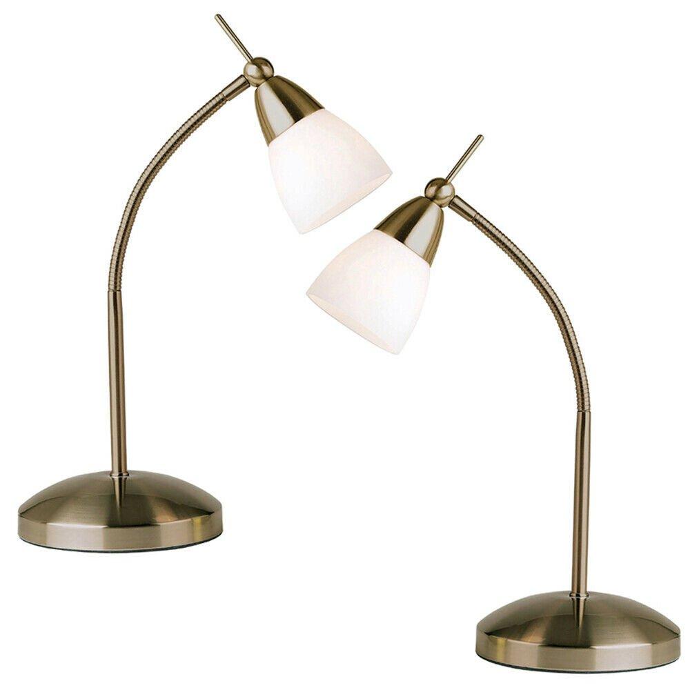 2 PACK - Touch Dimmer Table Lamp Light Antique Brass & Glass Shade Reading Task