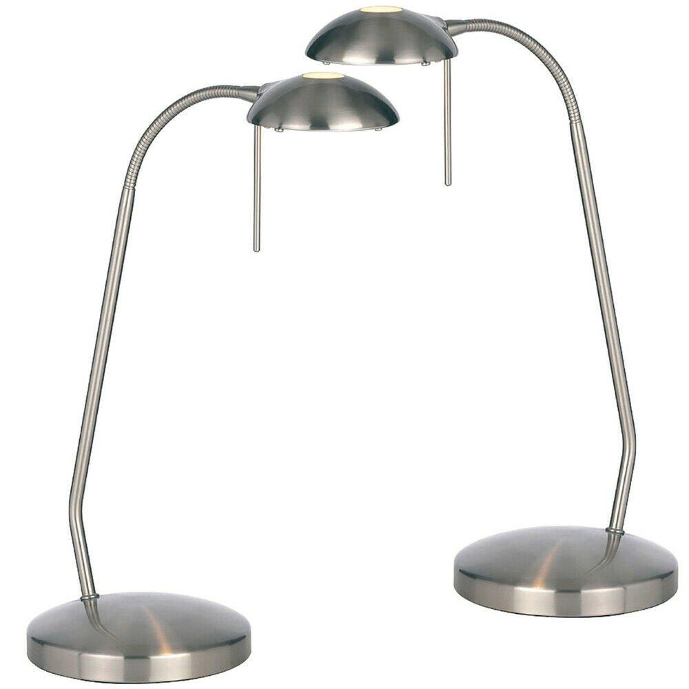 2 PACK - Touch Dimmer Table Lamp Light Satin Chrome & Adjustable Neck Reading