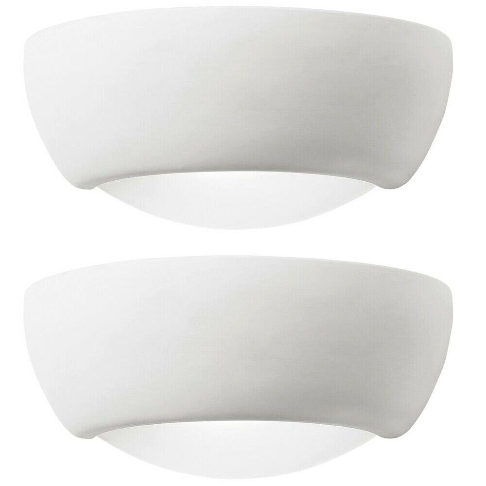 2 PACK Dimmable LED Wall Light Unglazed Ceramic Semi Dome Lounge Lamp Fitting