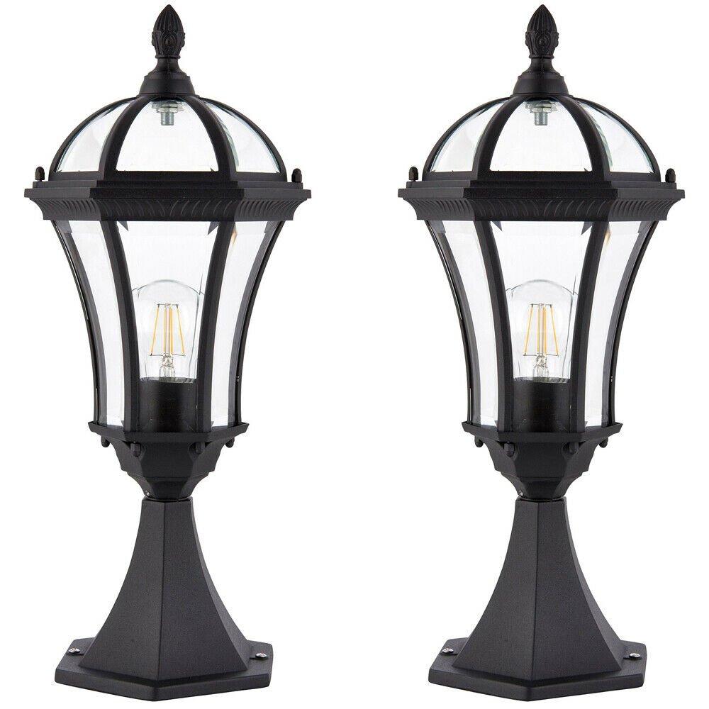 2 PACK Outdoor Post Lantern Light Textured Black Vintage Garden Wall Lamp LED