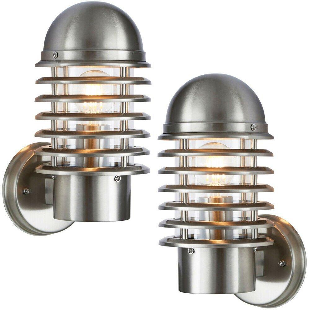2 PACK IP44 Outdoor Wall Lamp Stainless Steel Round Caged Light Porch Security
