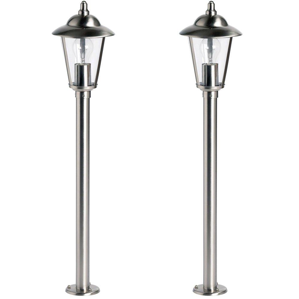 2 PACK Outdoor Post Lantern Light Polished Steel Garden Gate Wall Path Lamp LED