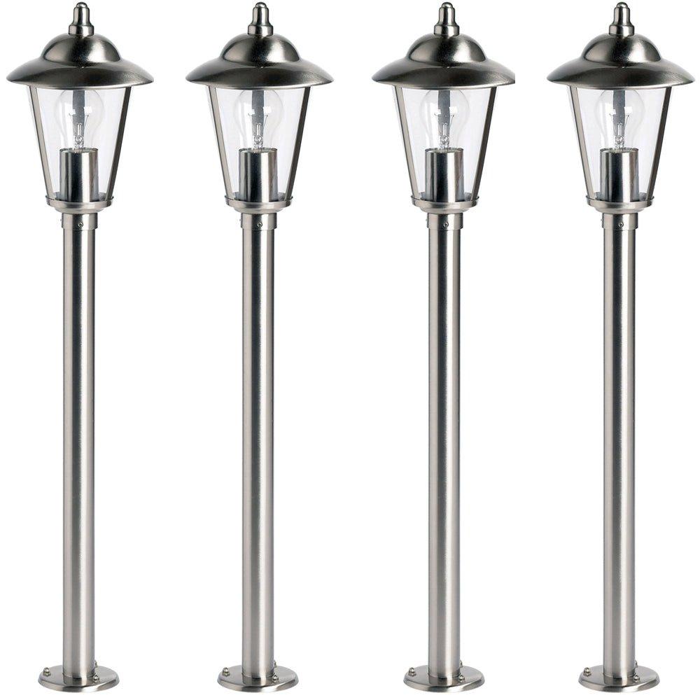 4 PACK Outdoor Post Lantern Light Polished Steel Garden Gate Wall Path Lamp LED
