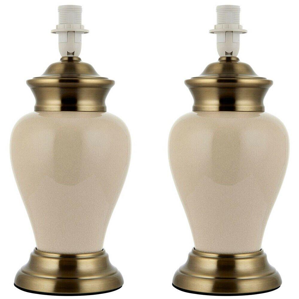2 PACK Traditional Table Lamp Sideboard Light Cream & Antique Brass Base Only