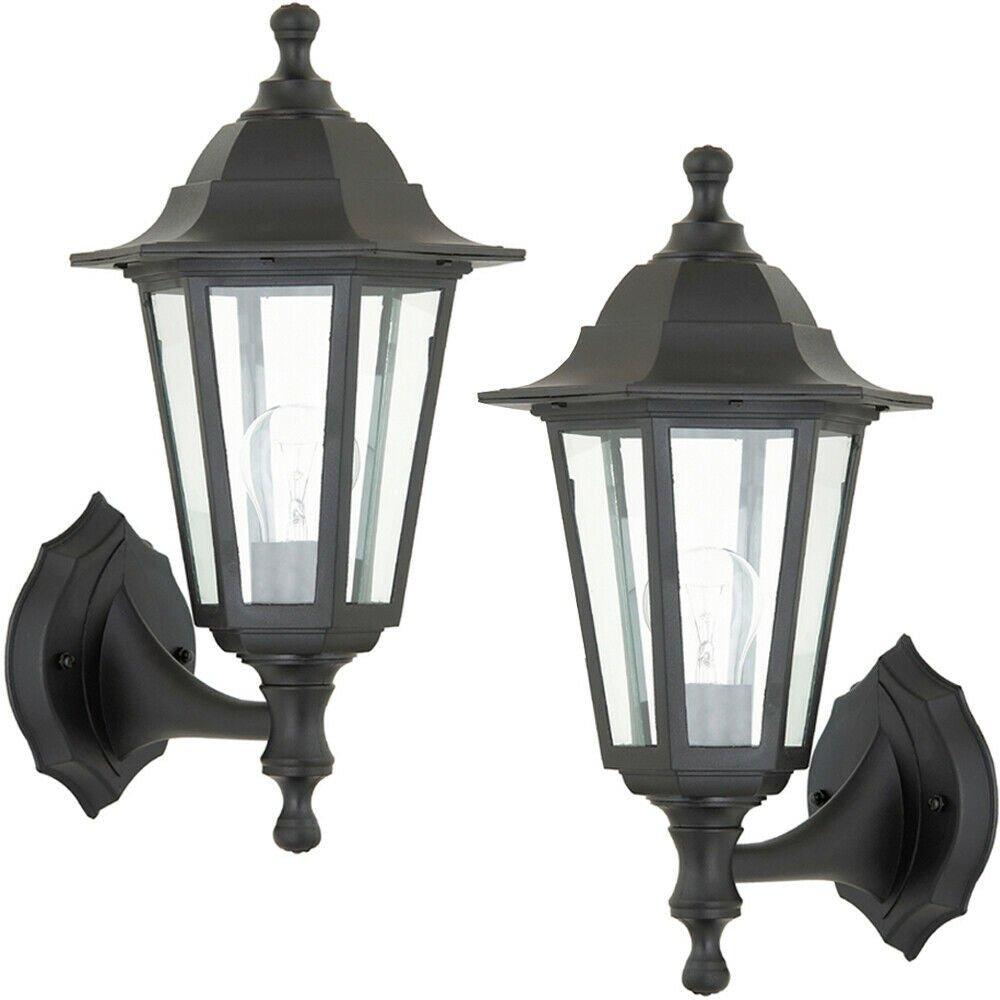 2 PACK IP44 Outdoor Wall Light Black Rust Proof Glass Lamp Traditional Lantern