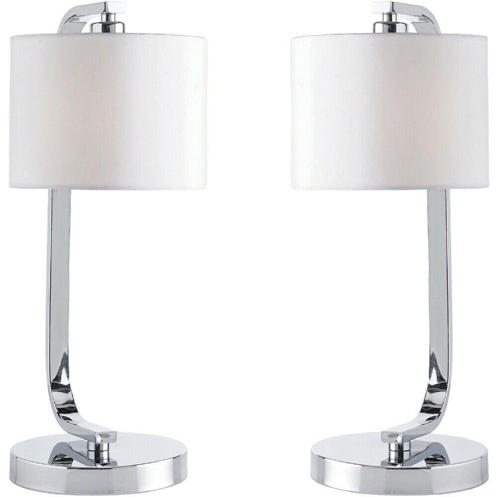 2 PACK Touch Dimmable Table Lamp Chrome & White Fabric Shade Bedside Desk Light