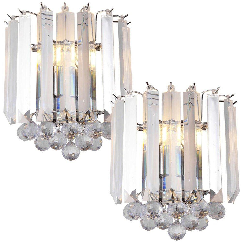 2 PACK Unique Dimmable Wall Light Chrome Clear Acrylic Elegant Chandelier Lamp