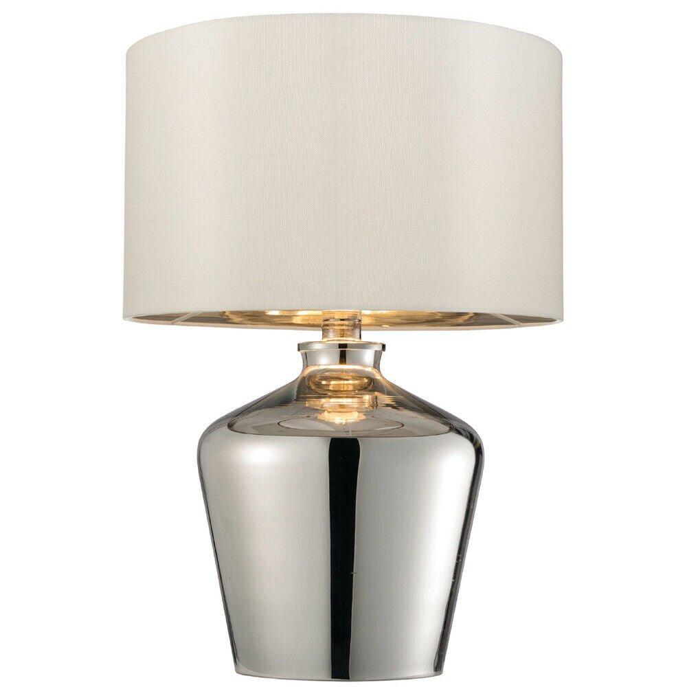 2 PACK Modern Mirror Table Lamp Gloss Chrome Glass & Ivory Shade Feature Bedside Light