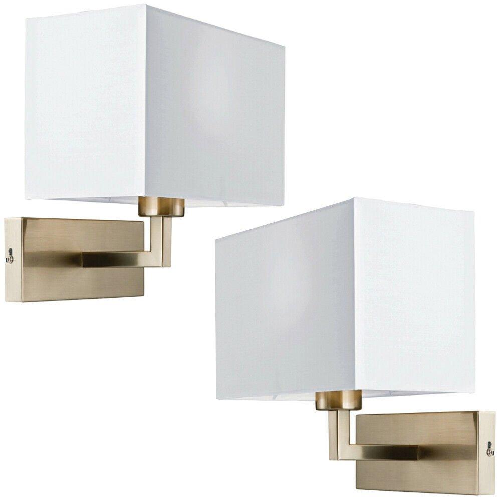 2 PACK Dimming LED Wall Light Satin Nickel & White Shade Sleek Rectangle Lamp