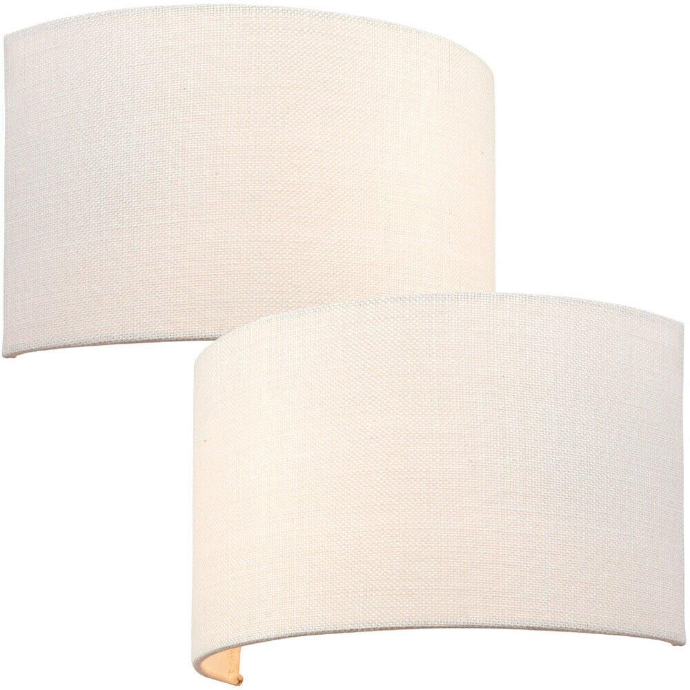 2 PACK Fabric LED Wall Light Vintage White Semi Circle Linen Shade Lamp Fitting