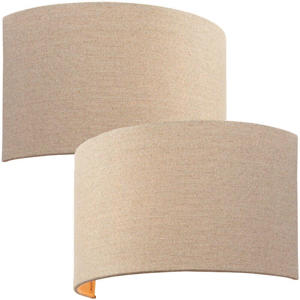 2 PACK Fabric LED Wall Light Natural Semi Circle Linen Shade Sleek Lamp Fitting