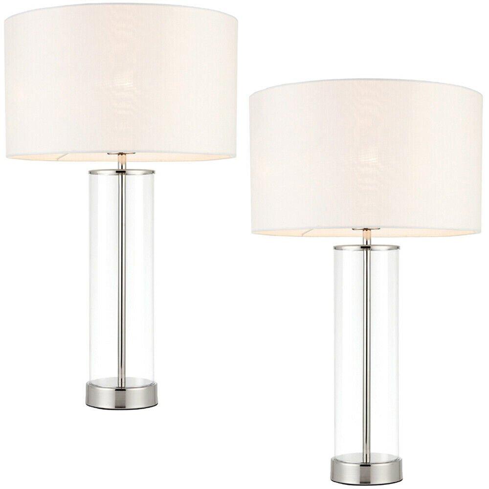 2 PACK Touch Dimmable Table Lamp Nickel Glass White Shade Modern Bedside Light