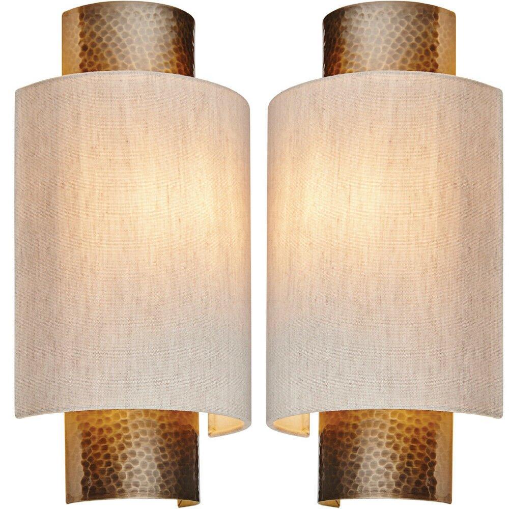 2 PACK Dimmable Metal Wall Light Hammered Aged Bronze & Shade Semi Flush Lamp