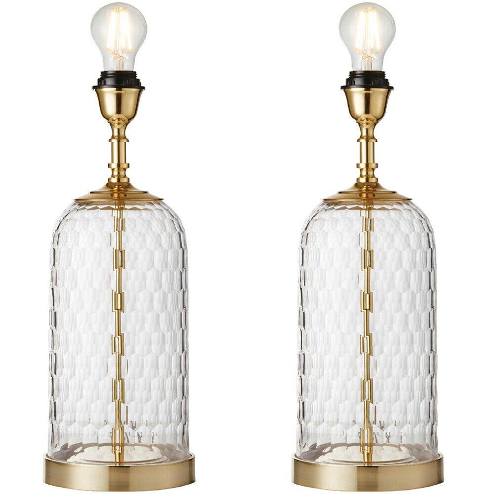 2 PACK Geometric Glass Table Lamp Brass Trim BASE ONLY Modern Bedside Light