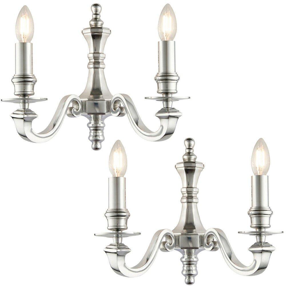 2 PACK Dimmable Twin Wall Light Polished Aluminium Candelabra Style Modern Lamp