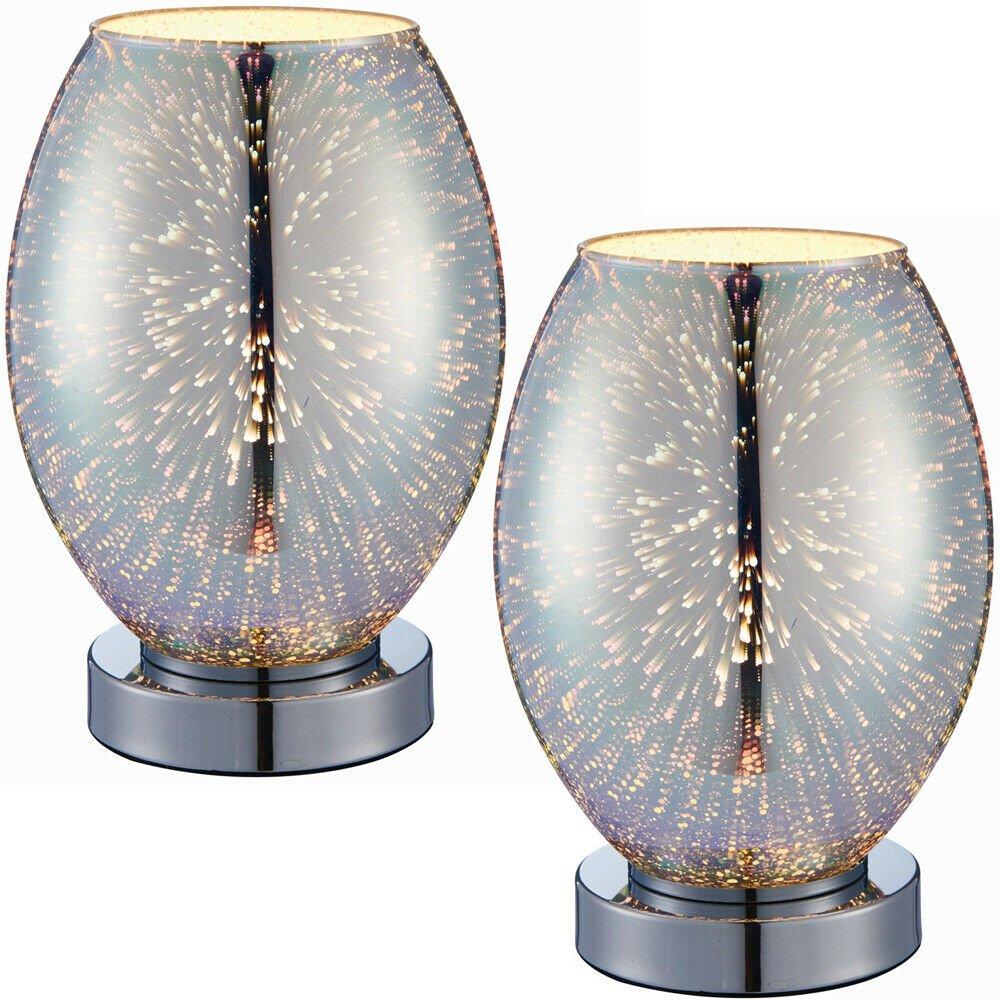 2 PACK Touch On/Off Table Lamp Holographic Glass Shade Unique Bedside Desk Light