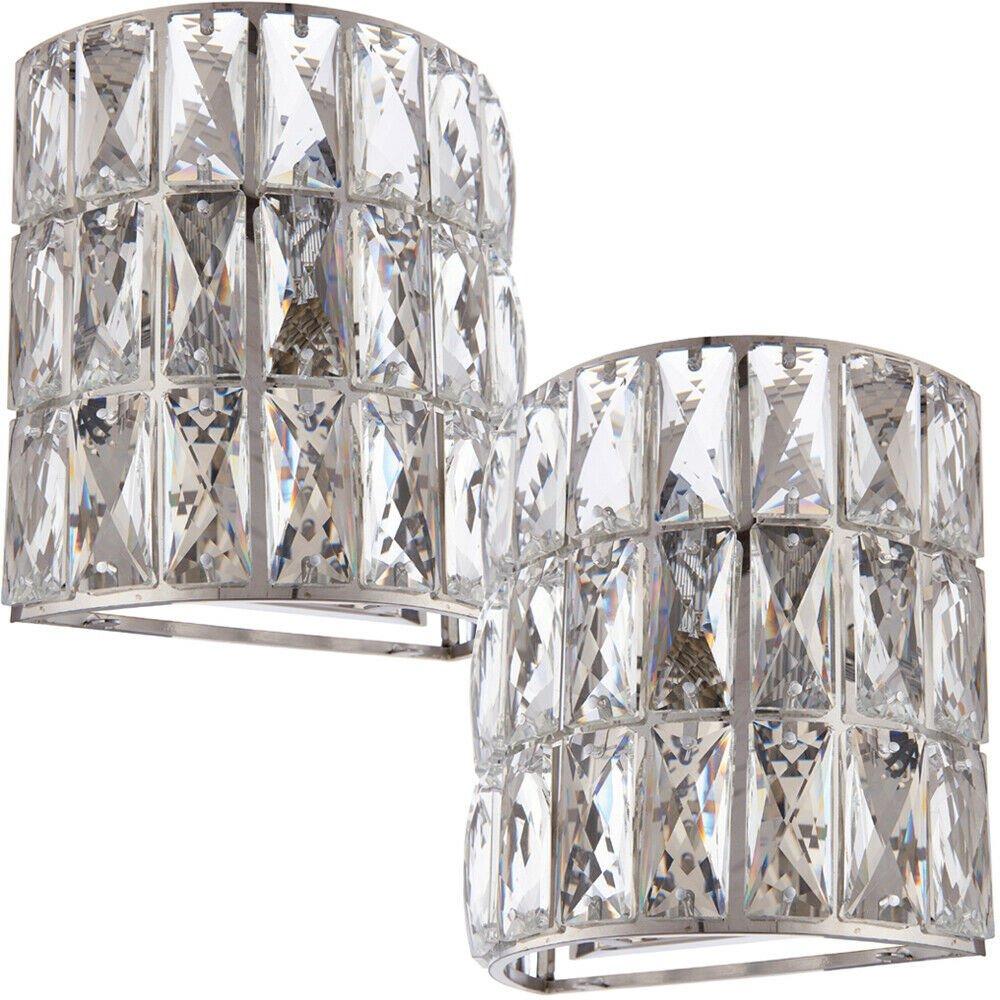 2 PACK Crystal LED Wall Light Chrome & Clear Glass Shade Pretty Dimmable Lamp