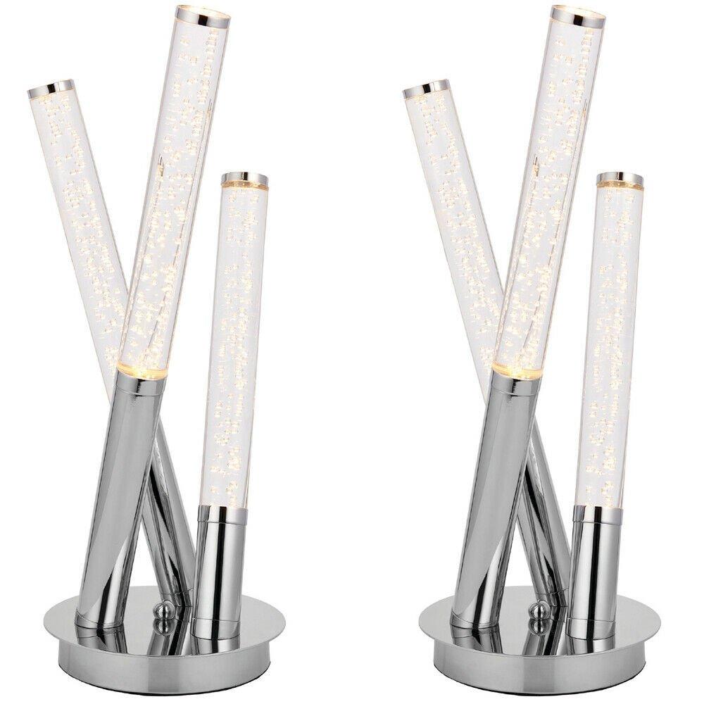 2 PACK 4.5W LED Table Lamp Warm White Unique Chrome Multi Rod Arm Bedside Light
