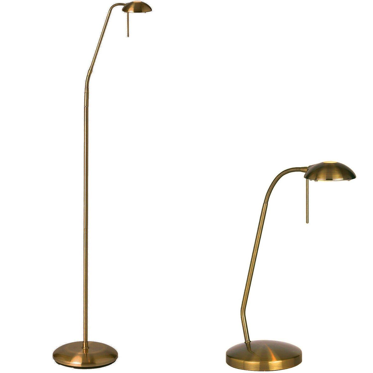 Standing Floor & Table Lamp Set Antique Brass Touch Dimmer Adjustable Neck Light