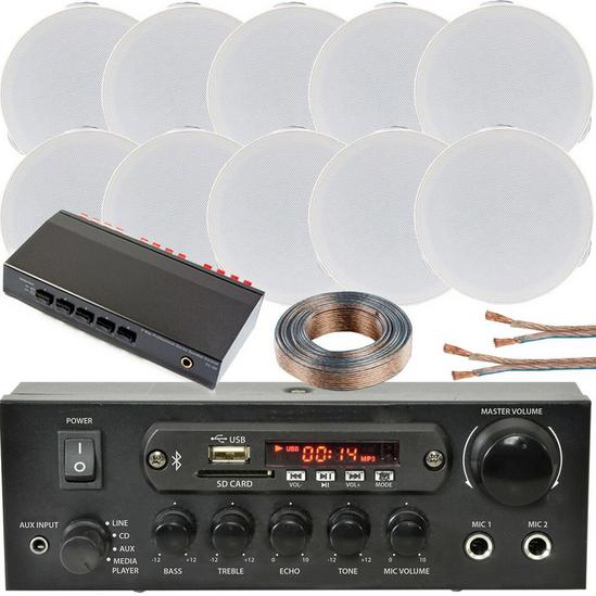 Loops Bluetooth Ceiling Music Kit 5 Zone Stereo Amplifier & 10x Mini Flush Speakers 1