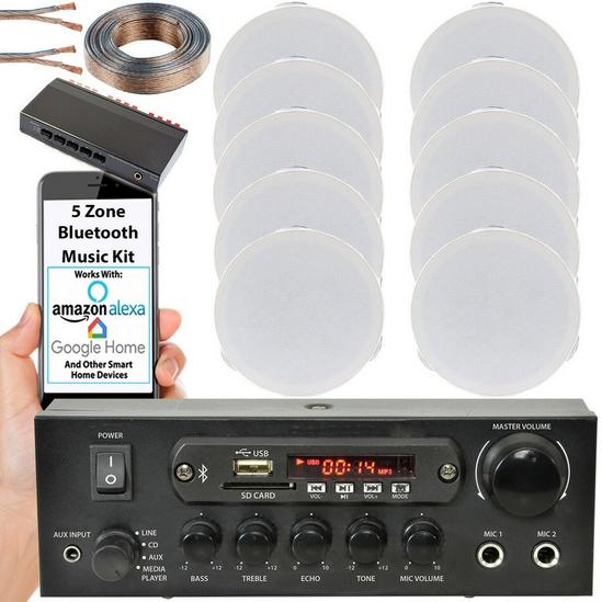 Loops Bluetooth Ceiling Music Kit 5 Zone Stereo Amplifier & 10x Mini Flush Speakers 2